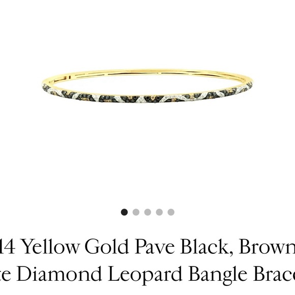 Effy 14 Yellow Gold Pave Black, Brown & White Diamond Leopard Bangle Bracelet - Picture 2 of 6